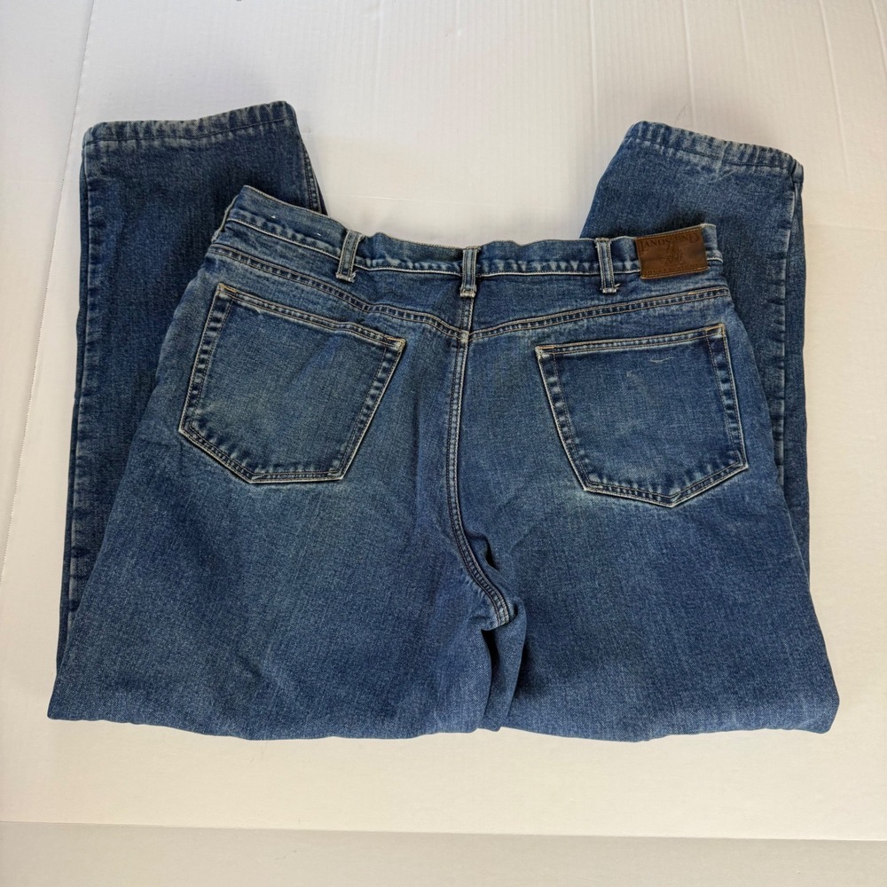 Lands End Square Rigger Flannel Lined Jeans Mens 38x29 Blue Plaid Denim Straight - Picture 8 of 8